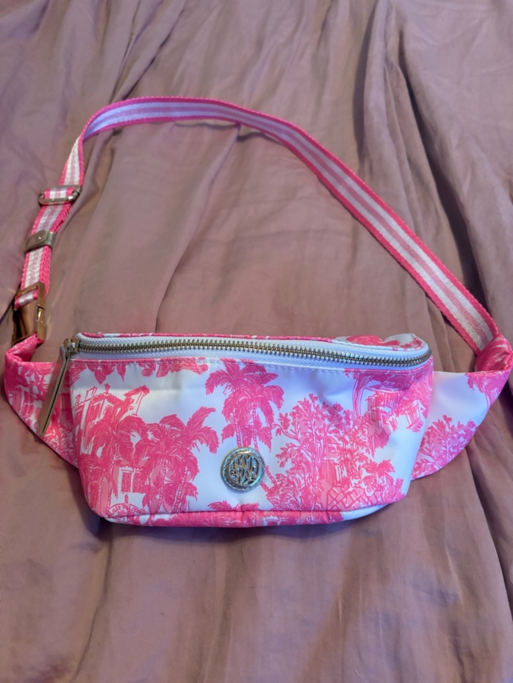 Lilly Pulitzer Pink and White Palm Print Crossbody Belt Bag